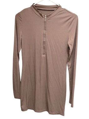 Brown Ribbed Bodycon Dress
